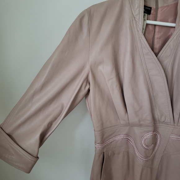 LUXURY VINTAGE Dominic Bellissimo Genuine Leather Dusty Rose Dress - Picture 5 of 16